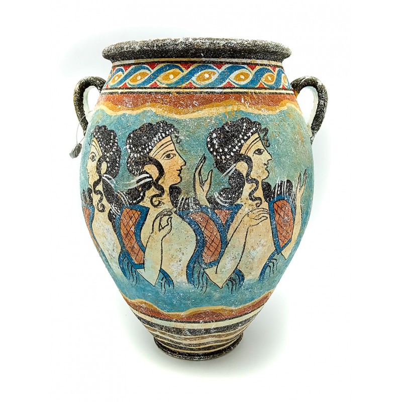 Greek Pottery Minoan Pithos  Blue Ladies and Octopus VASE - knossos shop